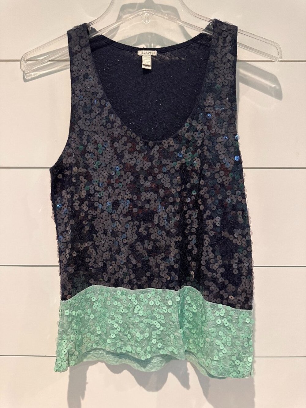 J. Crew Colorblock Sequin Tank Top - Navy and Sea Green size XS